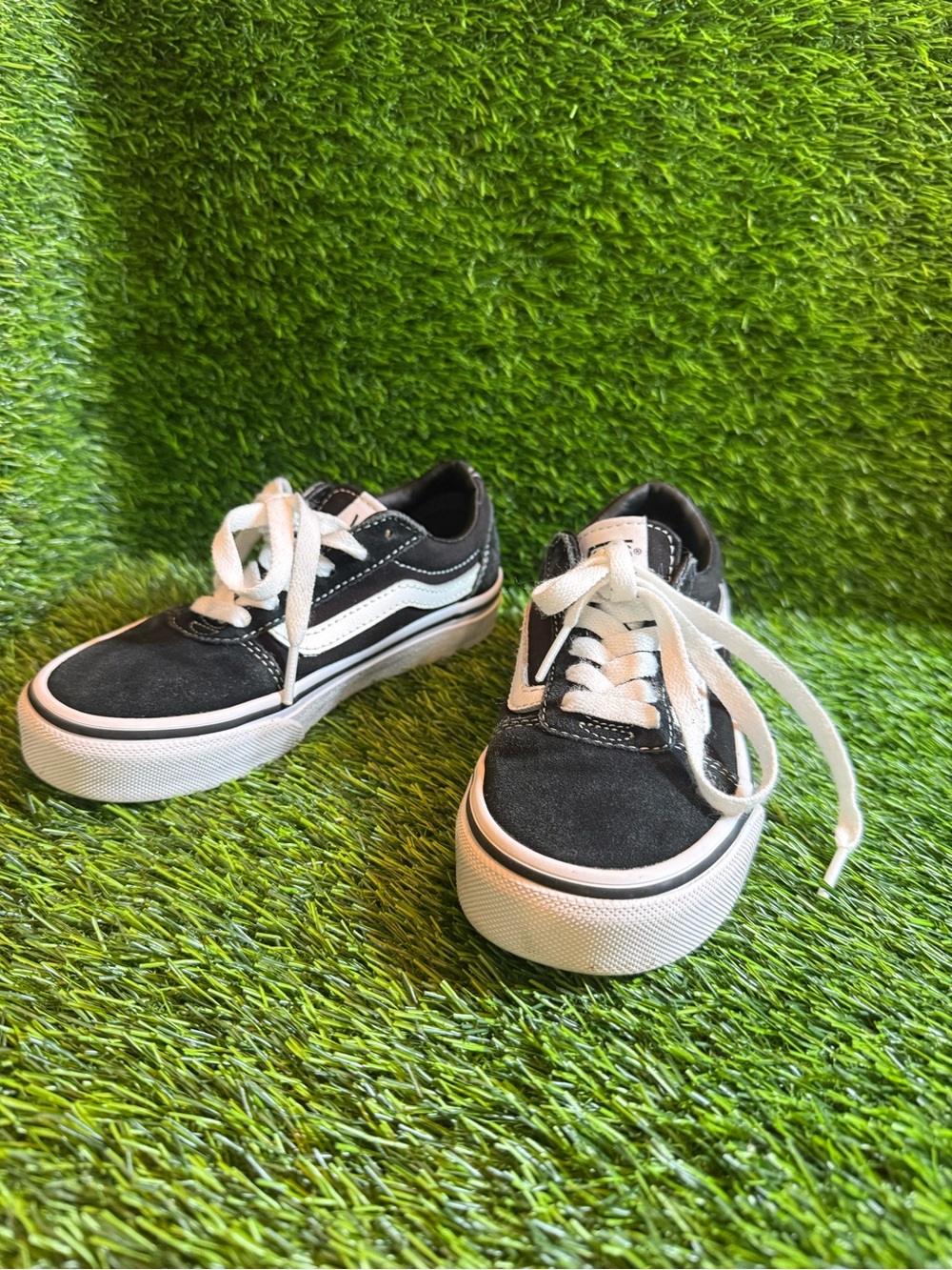Vans Black Kids Canvas / Suede Skate Sneakers with White Stripe youth 13c